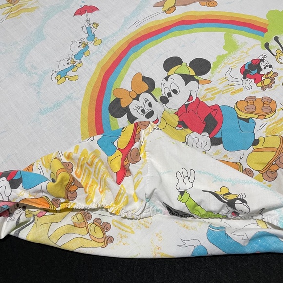 Vintage Mickey Mouse Flat Sheet Twin Disney Retro Fabric - Picture 7 of 11